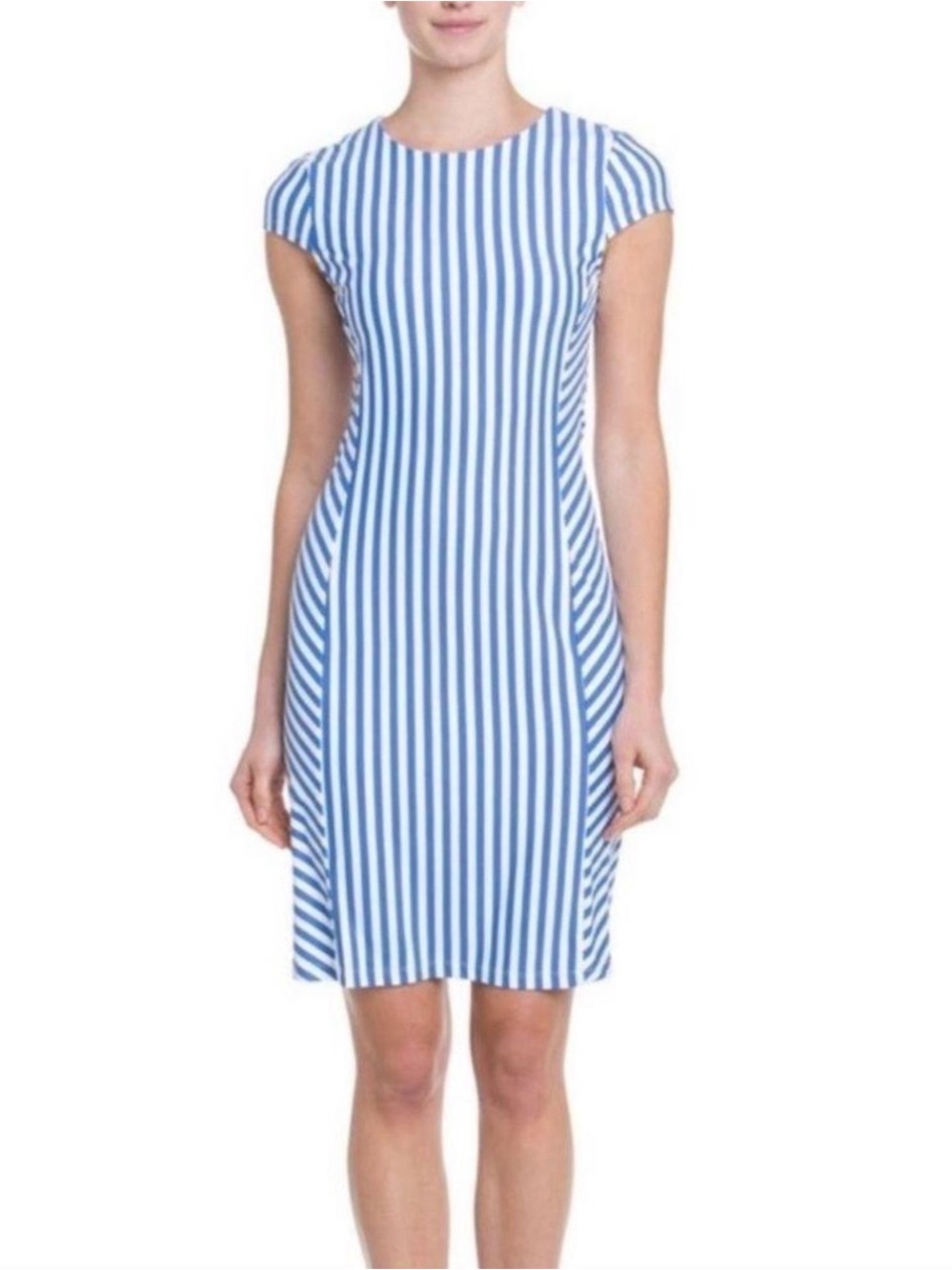 J. McLaughlin Helena Blue White Striped Knee Length Dress M